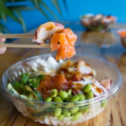 asian bowl of salmon and rice